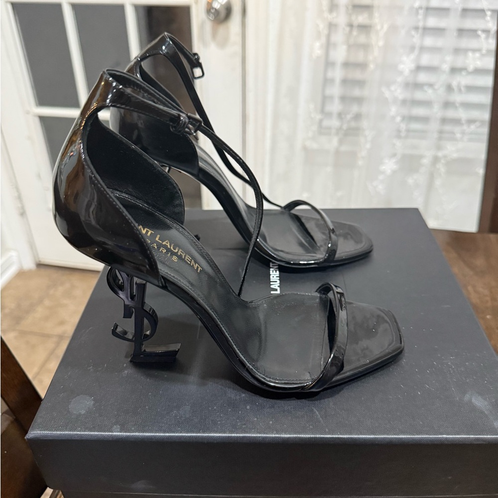 Saint Laurent Patent Black Strappy Heels